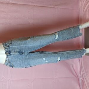 Missguided High Waisted Straight Thigh Slash Jeans in Light Blue Wash size 8
